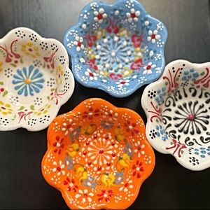 Hand Painted Boho Turkish Mini Daisy Bowl Bundle - Set of 4!